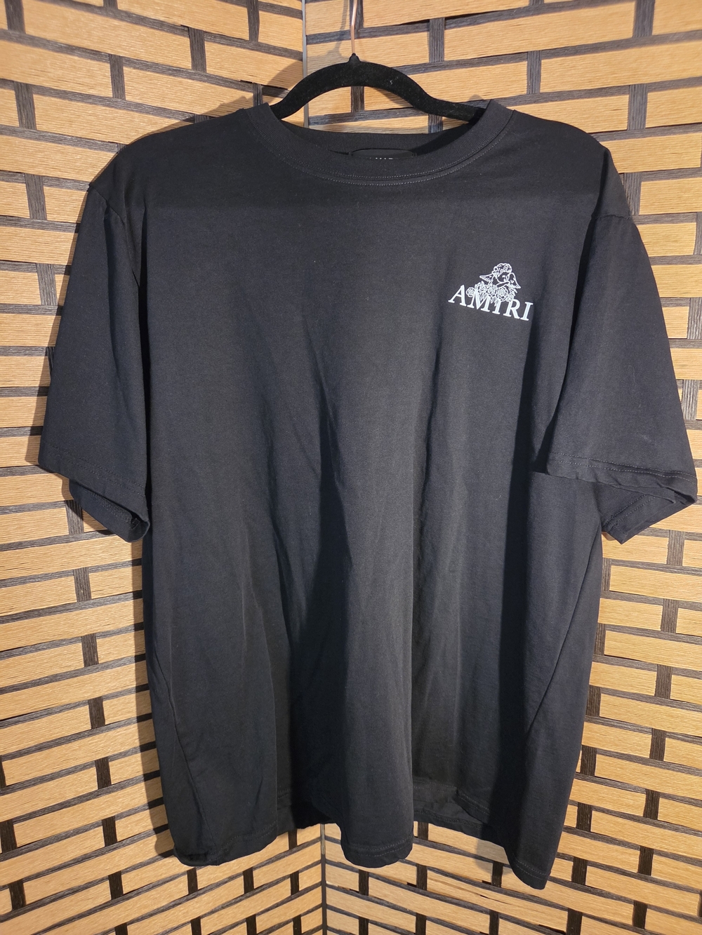 AMIRI Black Crewneck Short Sleeve Tee with White Chest Logo